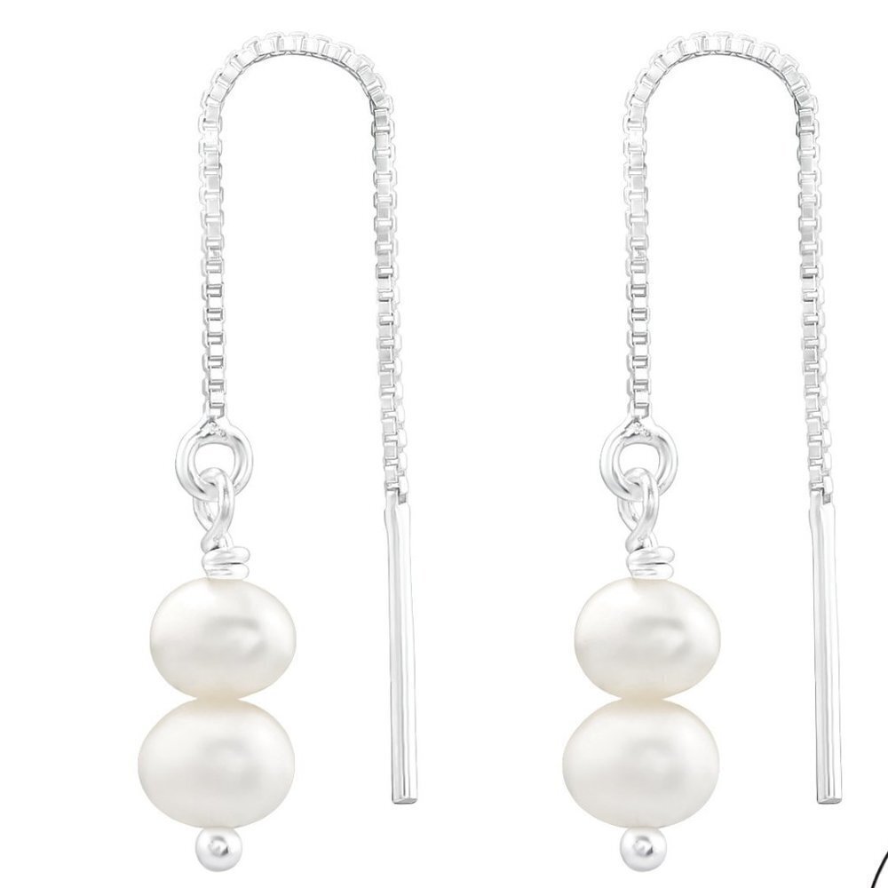 Pearl Silver Threader Earrings Sterling and Freshwater Pearls​